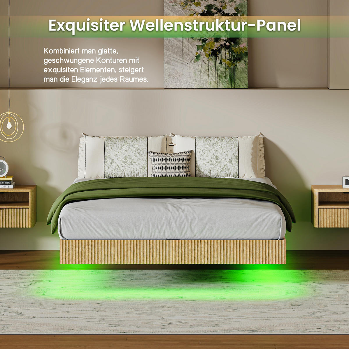 BETT 140/200 cm DE-33047 Schwebedesign mit LED-Licht Eiche - Naturfarben, Holzwerkstoff (140/200cm) - ComfortXL