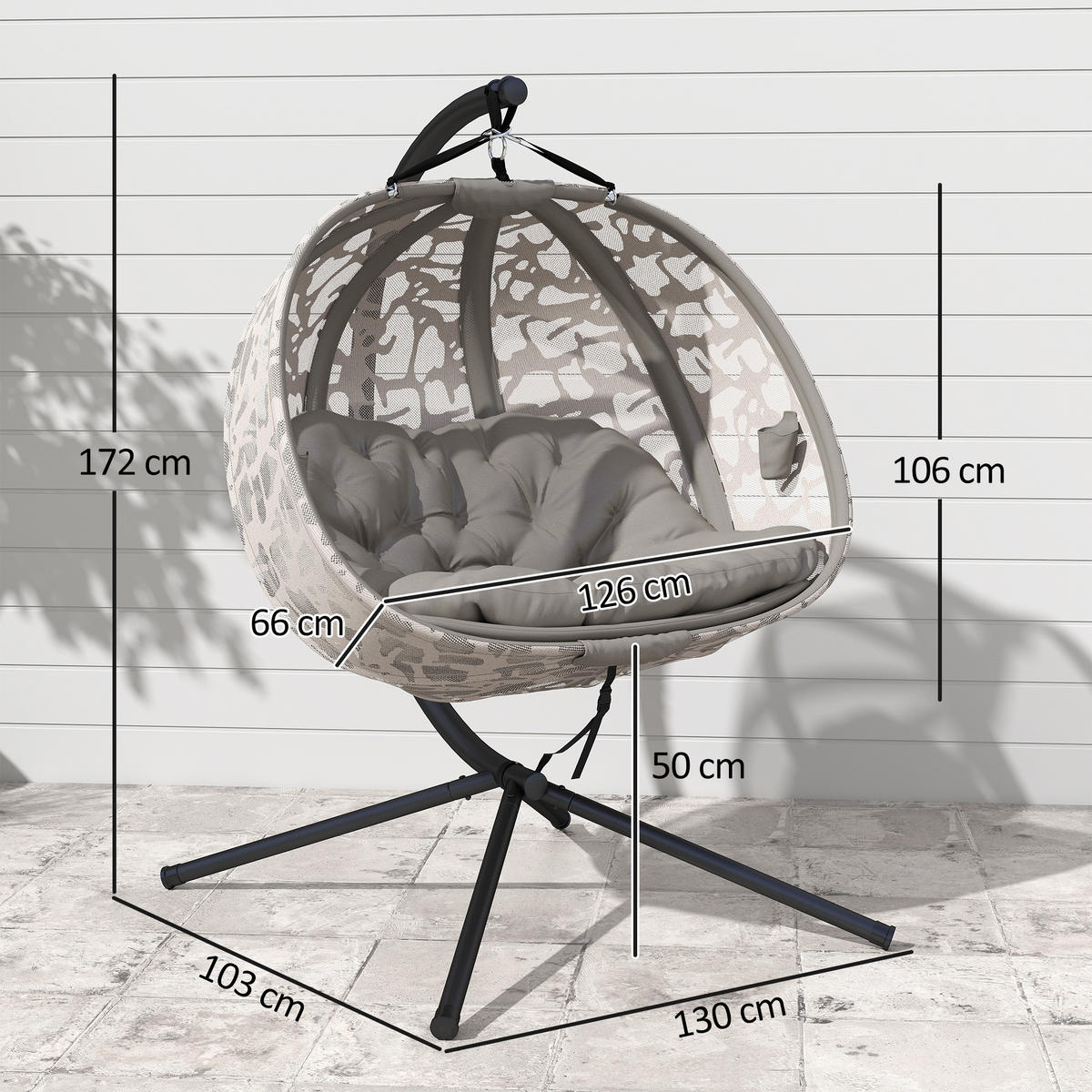 HÄNGESESSEL FÜR 2 PERSONEN DE-07052 klappbarer Sitzkorb, großes Kissen Sand - Sandfarben, Textil/Metall (103/172/130cm) - ComfortXL