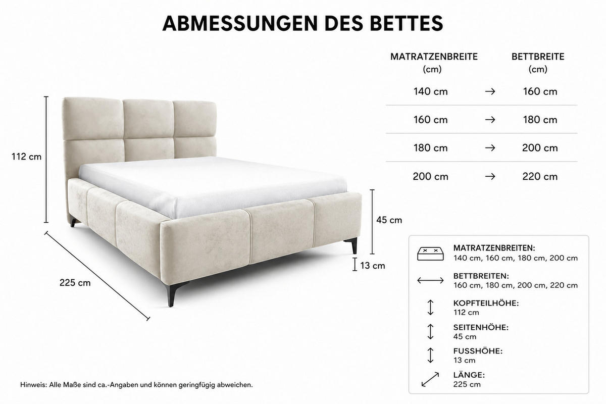 POLSTERBETT SENTO, 180x200 cm, Doppelbett mit Bettkasten, Velourstoff, Frabe: Beige - Beige, Holz/Textil (180/200cm)