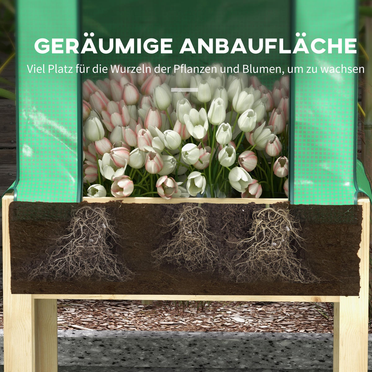 HOCHBEET, Natur+Grün, PE, Tannenholz - Naturfarben, Kunststoff (60/165/86cm) - Outsunny