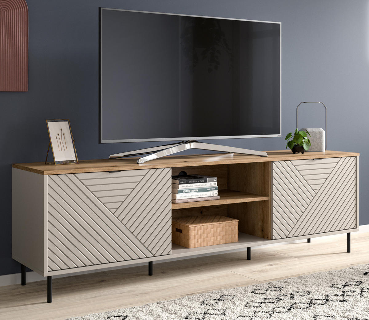 TV-LOWBOARD Kaschmir, Evoke Eiche 184 x 55 cm, TV Unterteil in modernem Design - Kaschmir/Eichefarben, Holzwerkstoff/Metall (184/55/40cm) - Inn.Furn