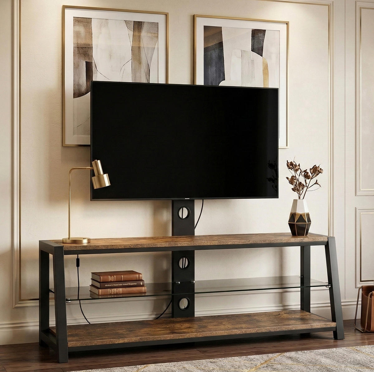 TV-STÄNDER mit 3 Ablagen für TVs 81,3-165,1 cm MDF Metall Braun - Braun, Metall (42/125/116cm) - Beauniv