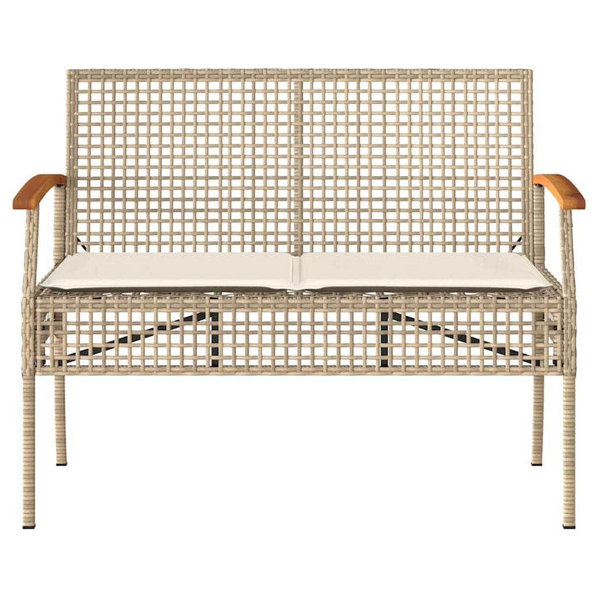 GARTENBANK Mit Kissen Beige Poly Rattan Akazienholz - Beige, Kunststoff (57/85/108cm) - vidaXL