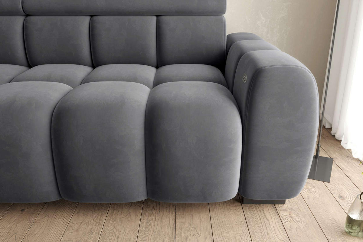 BIGSOFA ALESSIO Velours Anthrazit mit elektrischer Sitztiefenverstellung - Anthrazit, Kunststoff/Textil (248/77/108cm) - 99rooms