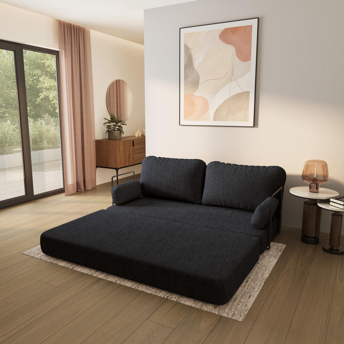 POHOVKA z pěny NIKSI s kovovým rámem Buklé látka Černá - černá, textil (170/86/80cm) - MASSENO