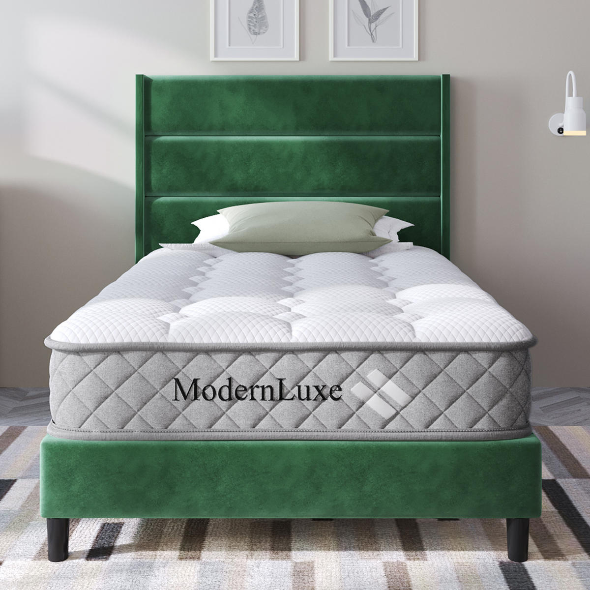 POLSTERBETT aus Samt 90x200 cm in Dunkelgrün mit Matratze - Dunkelgrün, Textil (90/200cm) - Modfu