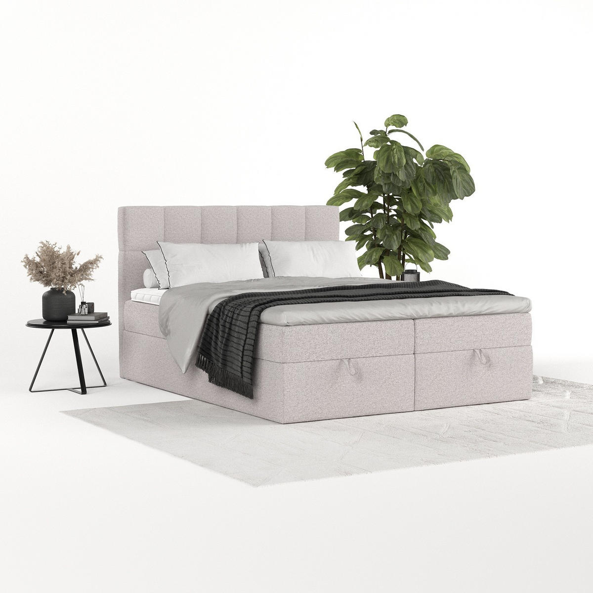 BOXBETT Savio 140/200 cm Beige im Riva Stoff - Beige/Schwarz, Holz/Holzwerkstoff (140/200cm) - AltaBeds