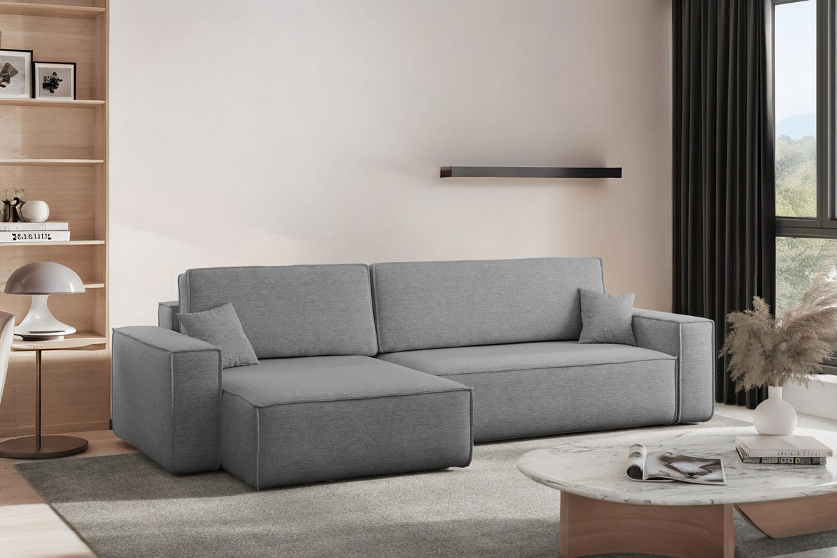 ECKSOFA Mit Schlaffunktion Und Bettkasten, Eckcouch Best XL Stoff Verita Stahl Links - Anthrazit, Holz (145/274cm) - Kaiser Möbel