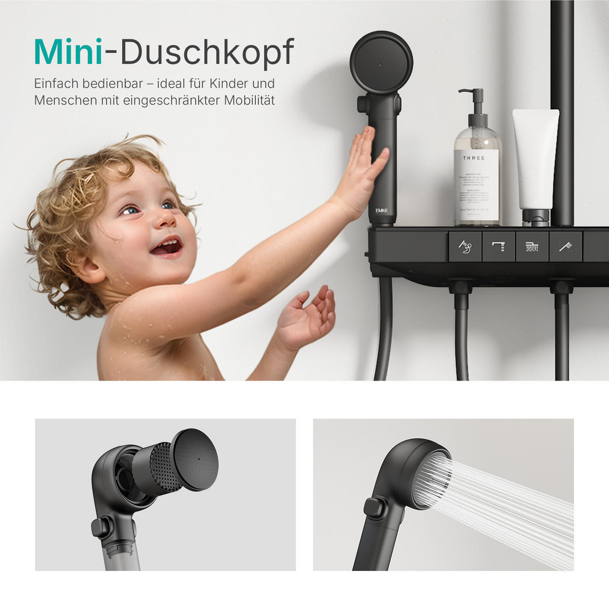 ÜBERKOPFBRAUSESET mit Handbrause Thermostat Vielseitig Schwarz - Schwarz, Metall (40/113/58cm) - EMKE