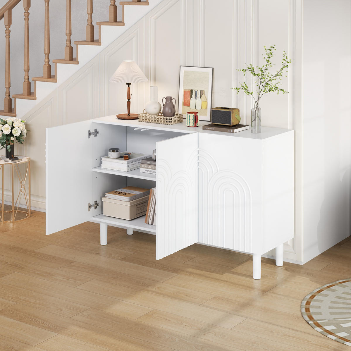 SIDEBOARD, 3 Türen, Verstellbare Trennwand, MDF, Weiß, 120x38.5x79cm - Weiß, Holzwerkstoff (38.5/79/120cm) - FLIEKS