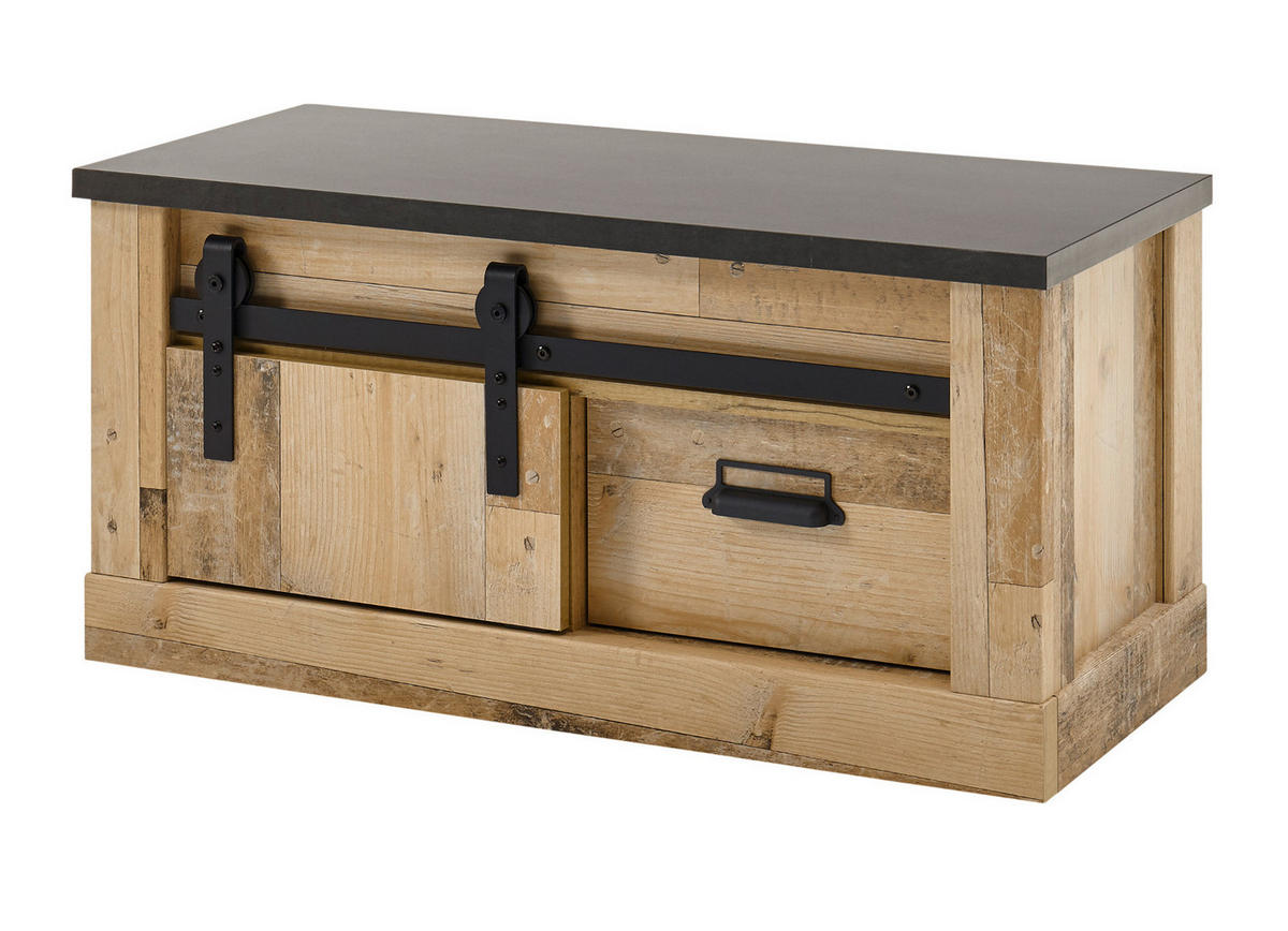 GARDEROBENBANK Used Wood Vintage 93 x 46 cm, Schiebetür und Soft-Close - Anthrazit/Schwarz, Holzwerkstoff/Metall (93/46/43cm) - Furn.Design
