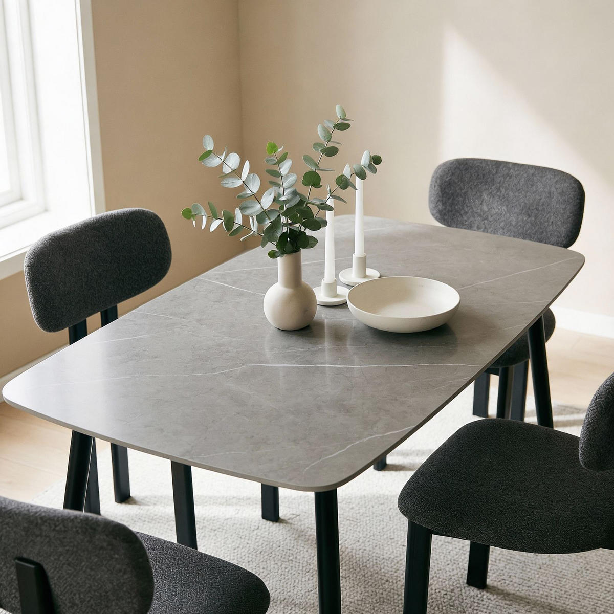 ESSGRUPPE MORA/FRANCA 5er Set schwarz, dunkelgrau - Schwarz, Metall - IDIMEX