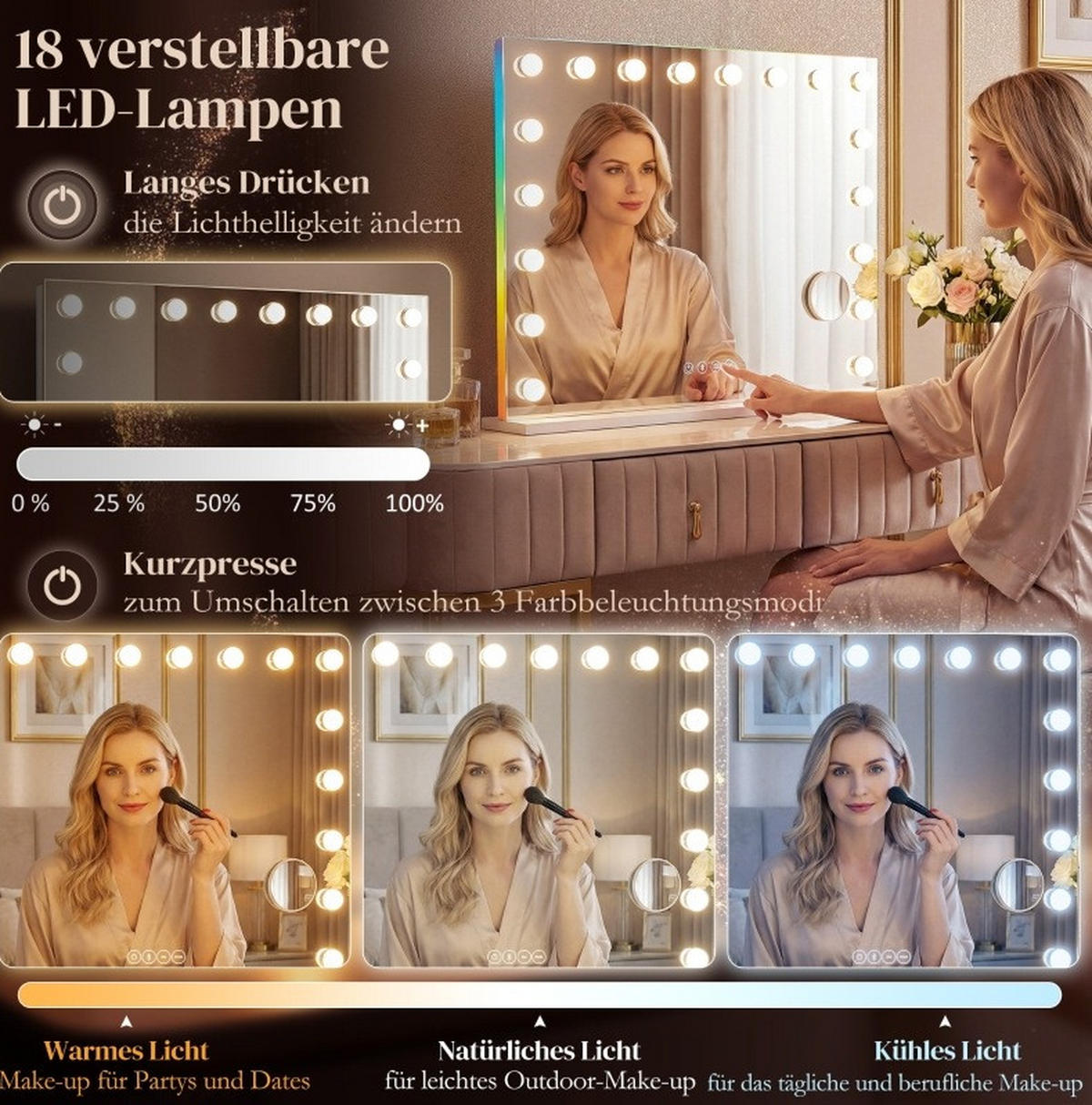 WANDSPIEGEL 80/14/60 cm weiß aus Glas mit LED, RGB und Bluetooth - Weiß, Glas (14/60/80cm) - OKWISH