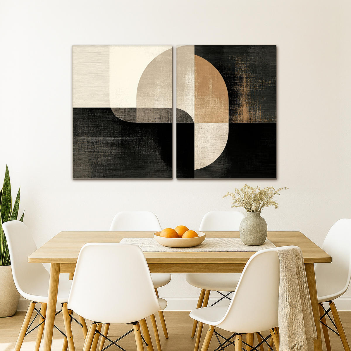 LEINWANDBILD 2er Set Formen - Abstrakt - Gold 120x80 cm - Schwarz, Textil (120/80cm) - MuchoWow