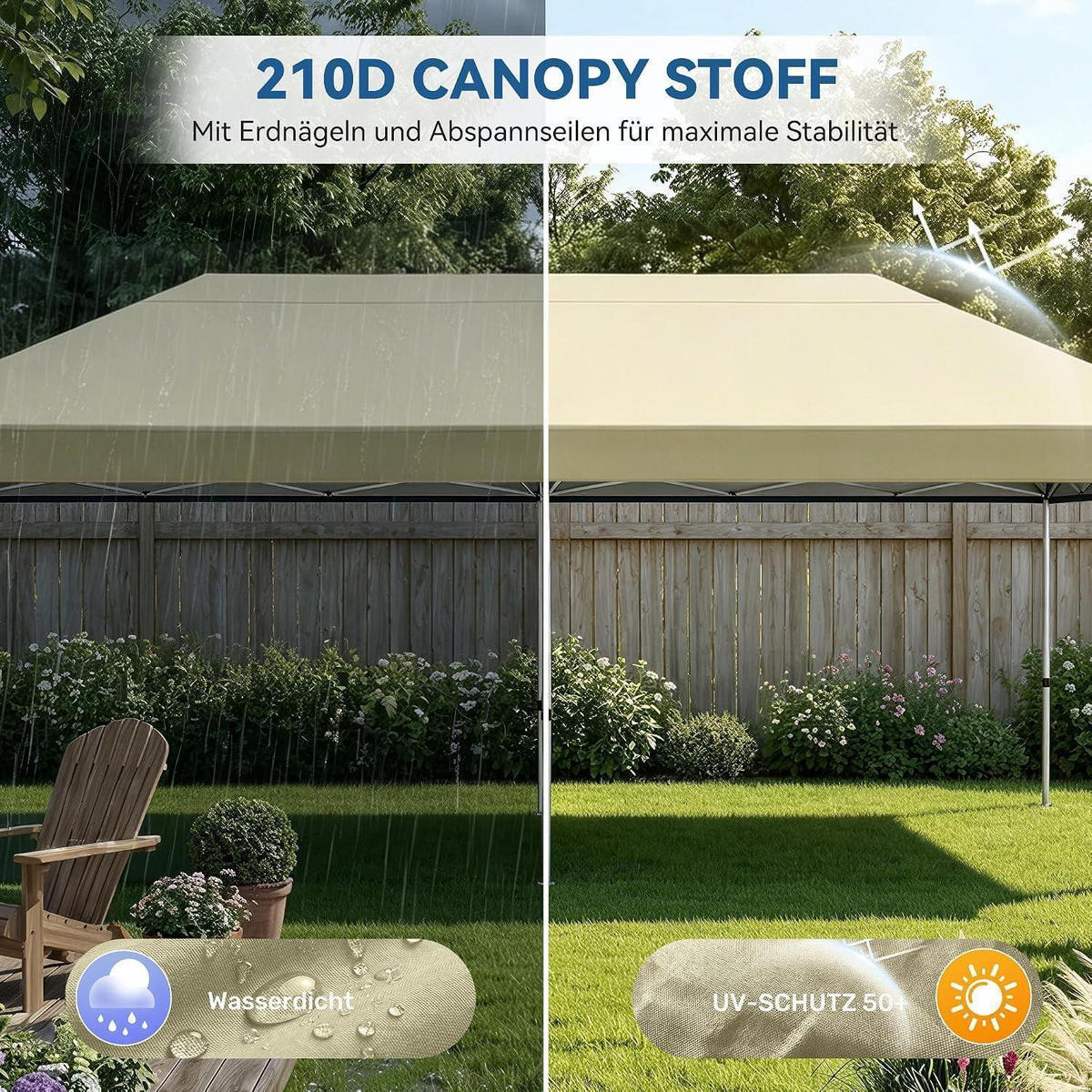 GARTENPAVILLON 3 x 6 m Beige Wasserdicht UV-Schutz 50+ - Beige, Textil (300/265/600cm)
