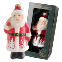 CHRISTBAUMSCHMUCK Santa mit Schneebäumen Rot 14cm (Glas / 1 Stk.) - Rot, Glas (6/14/6cm) - Krebs Glas Lauscha