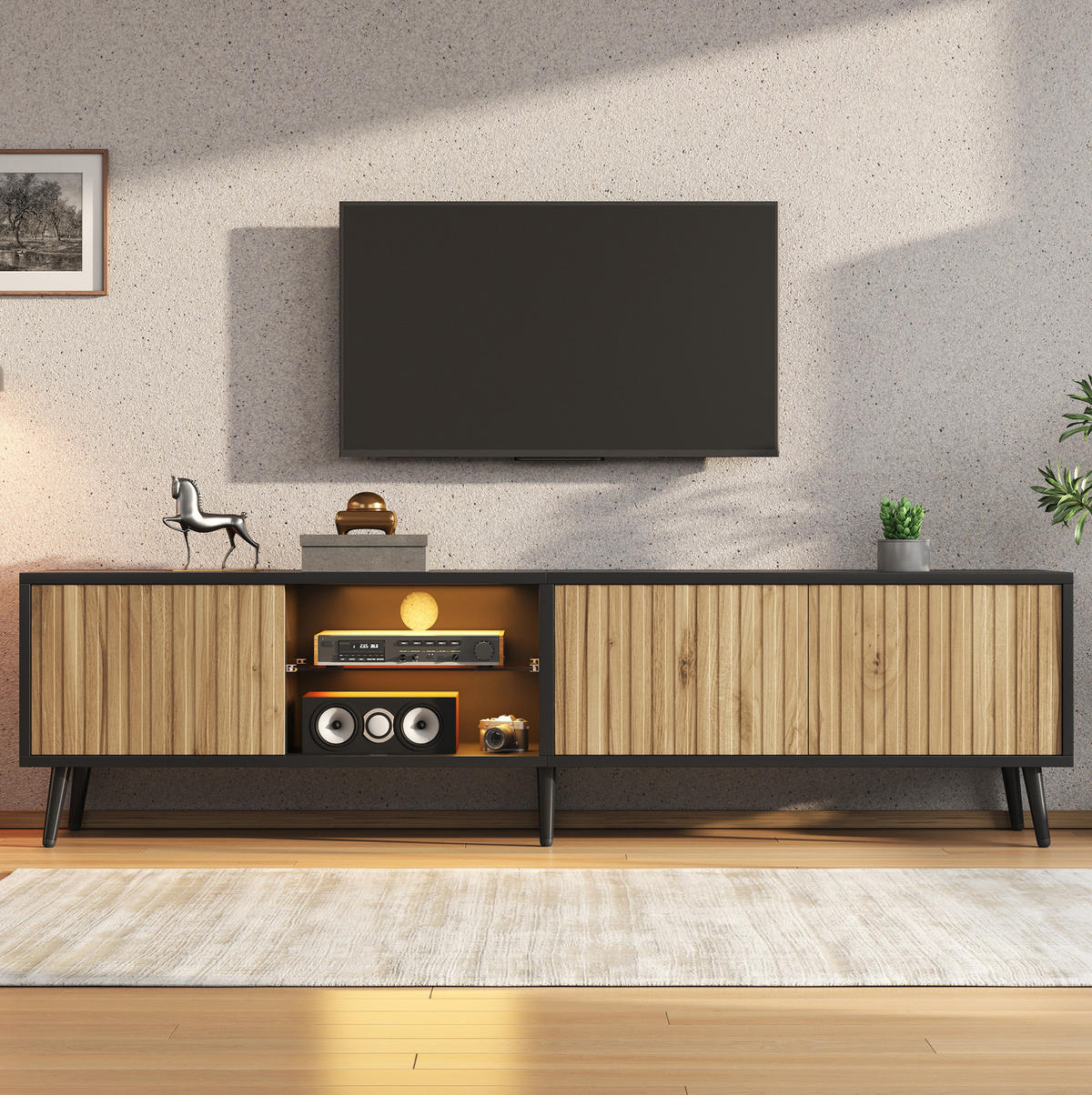 TV-ELEMENT mit LED 175 x 31 x 43,5 cm Naturholz/Schwarz - Braun, Holzwerkstoff (31/43.5/175cm) - Beauniv