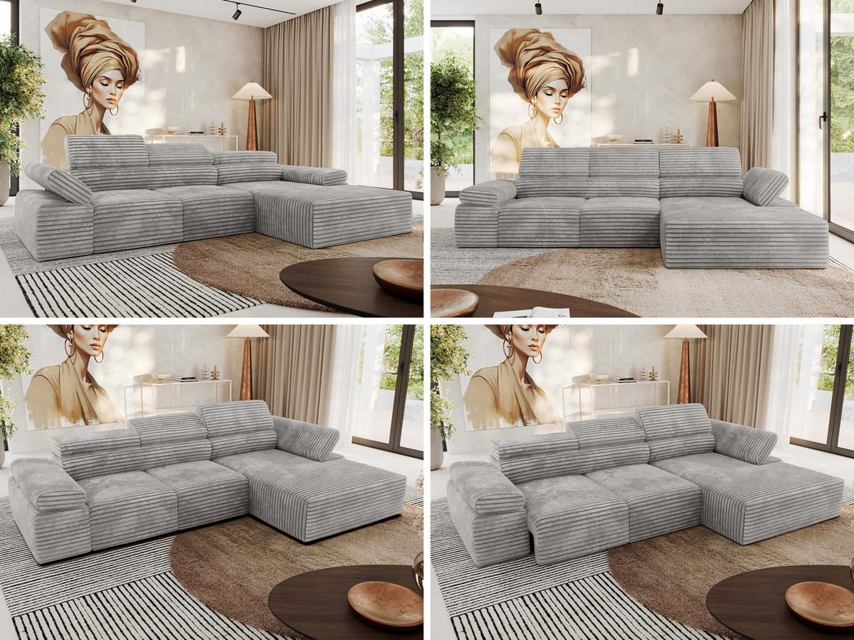 ECKSOFA RILASSO L Hellgrau Cord - rechts - Hellgrau/Schwarz, Kunststoff/Textil (174/296cm) - MKS