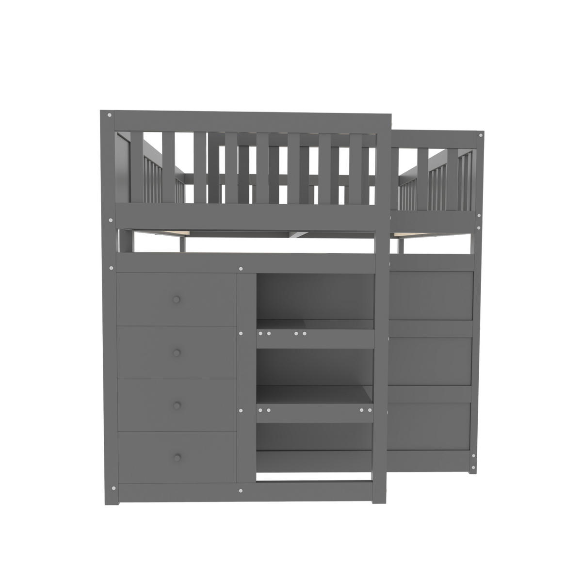 ETAGENBETT 140/200 cm grau mit Sicherheitsgeländer und Stauraum - Grau, Holz (140/200cm) - OKWISH