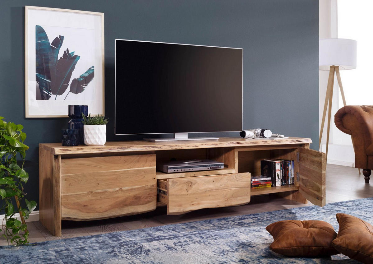 TV-BOARD Akazie 191x45x50 natur lackiert PURE ACACIA #702 - Naturfarben, Holz (191/50/45cm) - Massivmoebel24