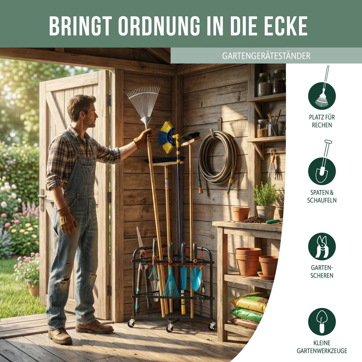 GARTENGERÄTE-ORGANIZER - Schwarz, Metall (62.5/63/62.5cm) - eluno