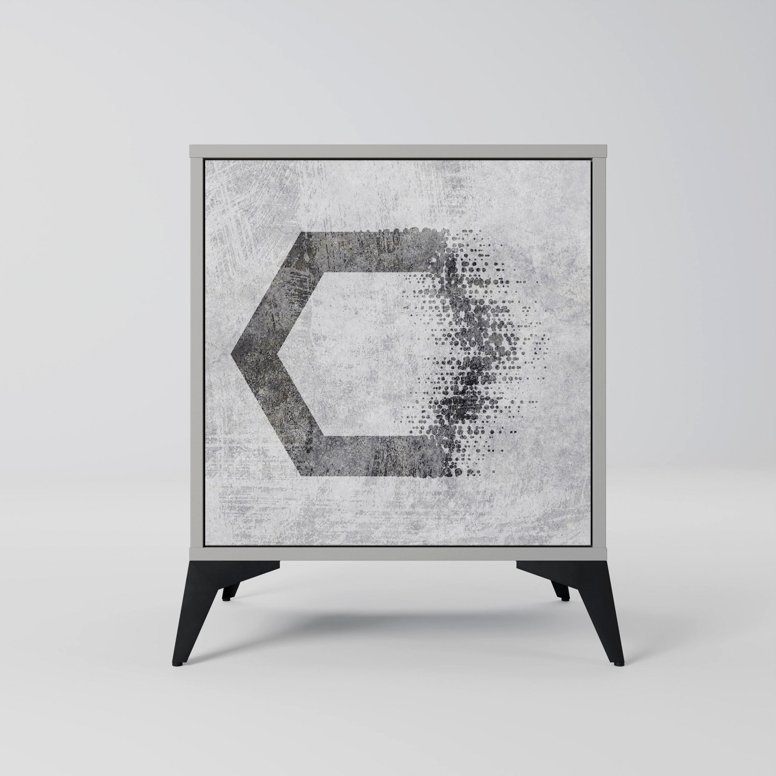 SIDEBOARD HEXAGONAL FIGURES, Grau, 57,5x42x70,5 cm, Schwarze Metall-Sternfüße - Multicolor/Schwarz, Holzwerkstoff/Metall (57.5/70.5/42cm) - SpaceRebels