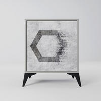 SIDEBOARD HEXAGONAL FIGURES, Grau, 57,5x42x70,5 cm, Schwarze Metall-Sternfüße - Multicolor/Schwarz, Holzwerkstoff/Metall (57.5/70.5/42cm) - SpaceRebels