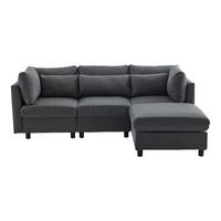 ECKSOFA in Grau Leinen mit Fußhocker - Grau, Textil (83/220cm) - KOMHTOM