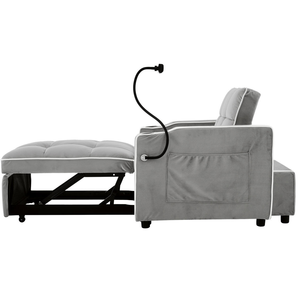 SCHLAFSOFA 3-in-1 ausziehbar 83 x 167 x 76 cm Samt Grau - Grau, Metall (167/76/83cm) - Meubliv