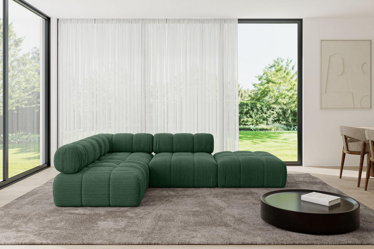 ECKSOFA modulares Sofa Favio-L1 - 285x190x70 cm Grün Cord - Grün, Holzwerkstoff/Textil (285/190cm) - ALTDECOR