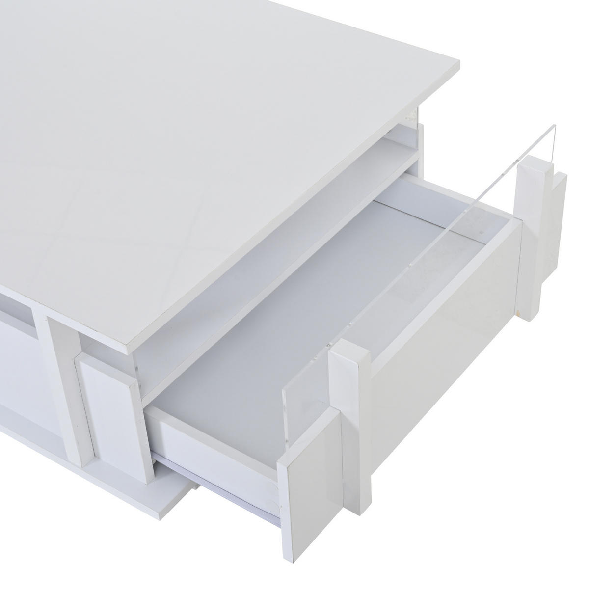 COUCHTISCH aus Spanplatte 70x70x35 cm in Weiß mit LED & 2 Schubladen - Weiß, Holzwerkstoff (70/70/35cm) - Modfu