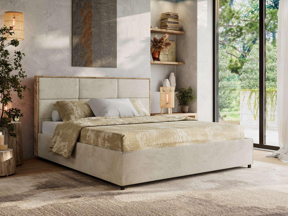 POLSTERBETT LERIO CLASSIC 180/200 - Beige Velvet - ohne Matratze - Beige, Textil (180/200cm) - MKS