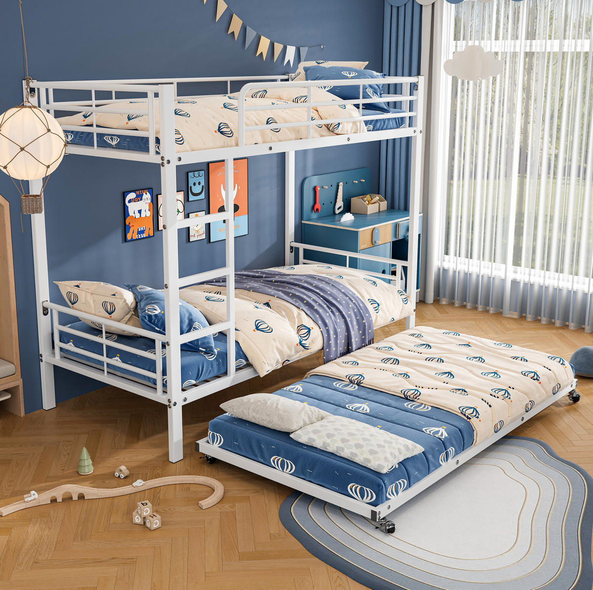 ETAGENBETT 90/200 cm aus Metall mit Ausziehbett in Weiß - Weiß, Metall (90/190cm) - BEAOK