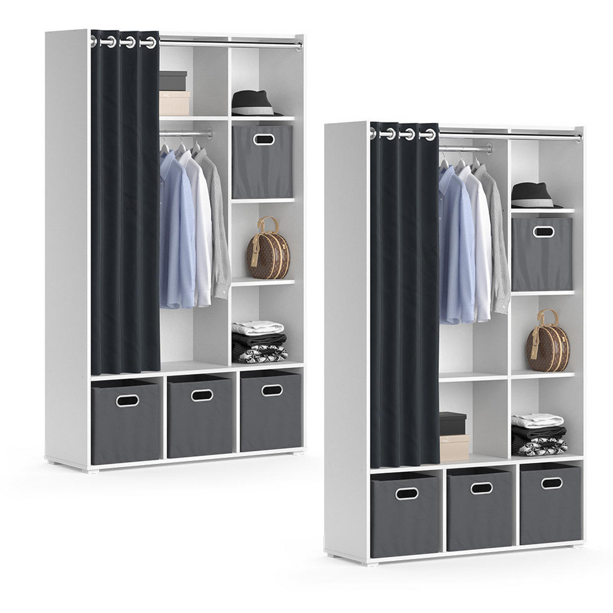 KLEIDERSCHRANK Luigi Weiß 105.8 x 178.1 cm Mit Faltboxen (grau) - Weiß, Holzwerkstoff (38/178.1/105.8cm) - Vicco