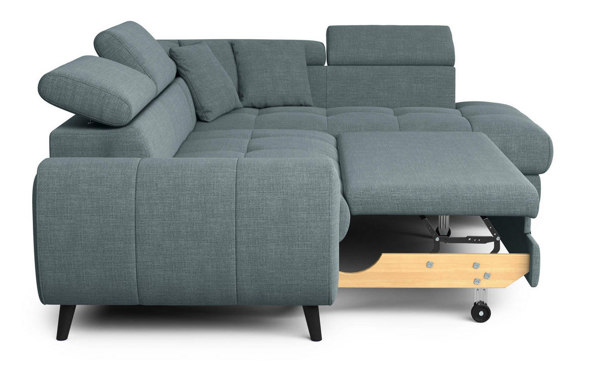 ECKSCHLAFSOFA mit Bettkasten und induktiver Ladefläche + LED - Schwarz/Grün, Holz/Textil (195/246cm) - Cotta