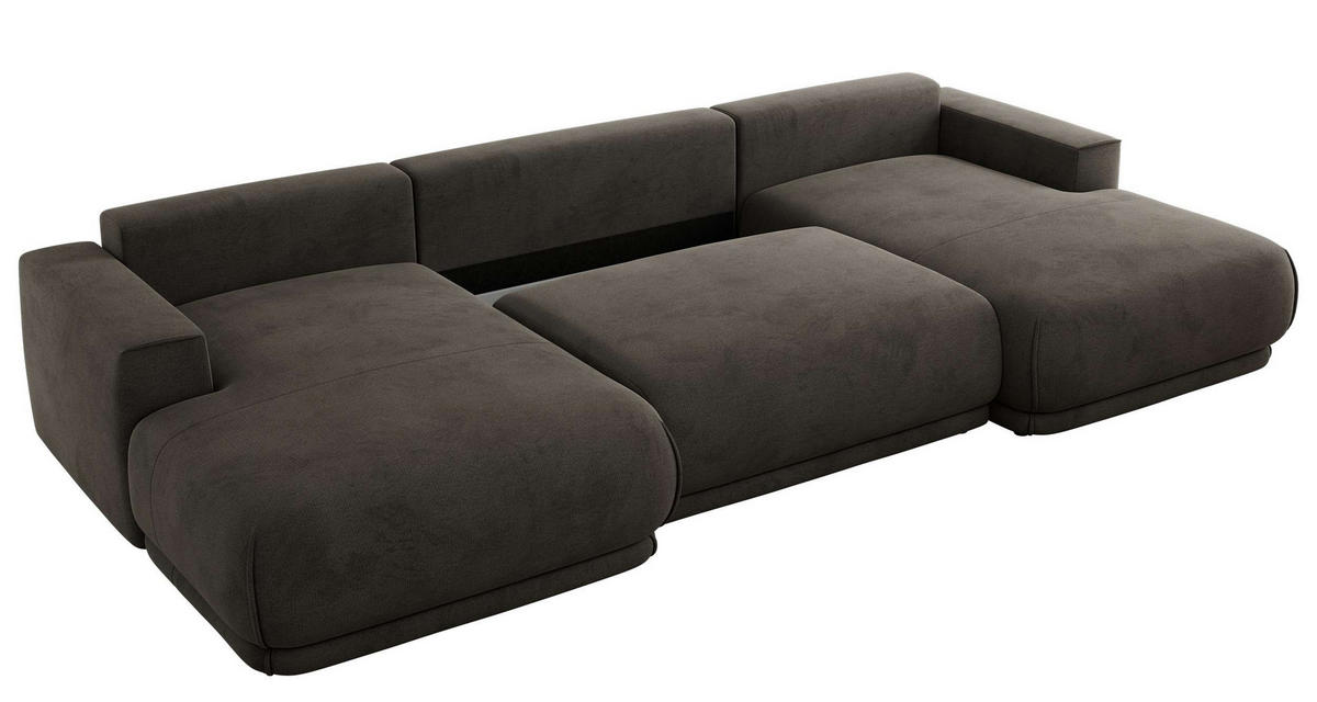 SEDACIA SÚPRAVA RINA U Tmavosivá Zamat - čierna/tmavosivá, textil/plast (360/85/170cm) - MKS