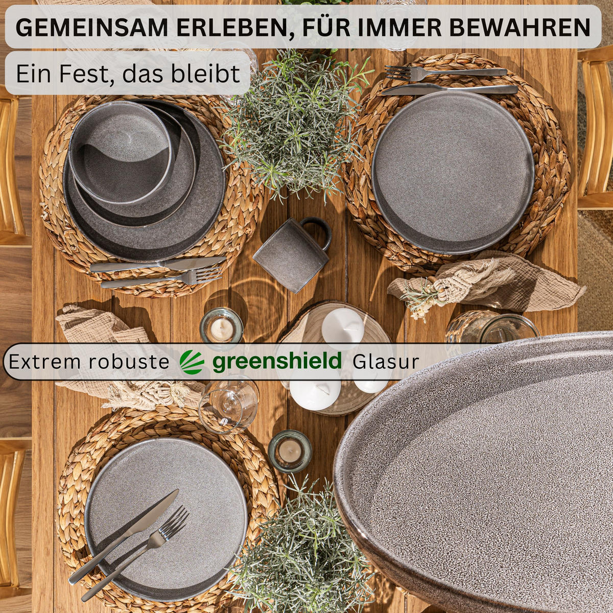 SPEISETELLER SET KAIRO MONDGRAU - 6 teilig aus Steingut - Dunkelgrau, Keramik (35cm) - Sänger