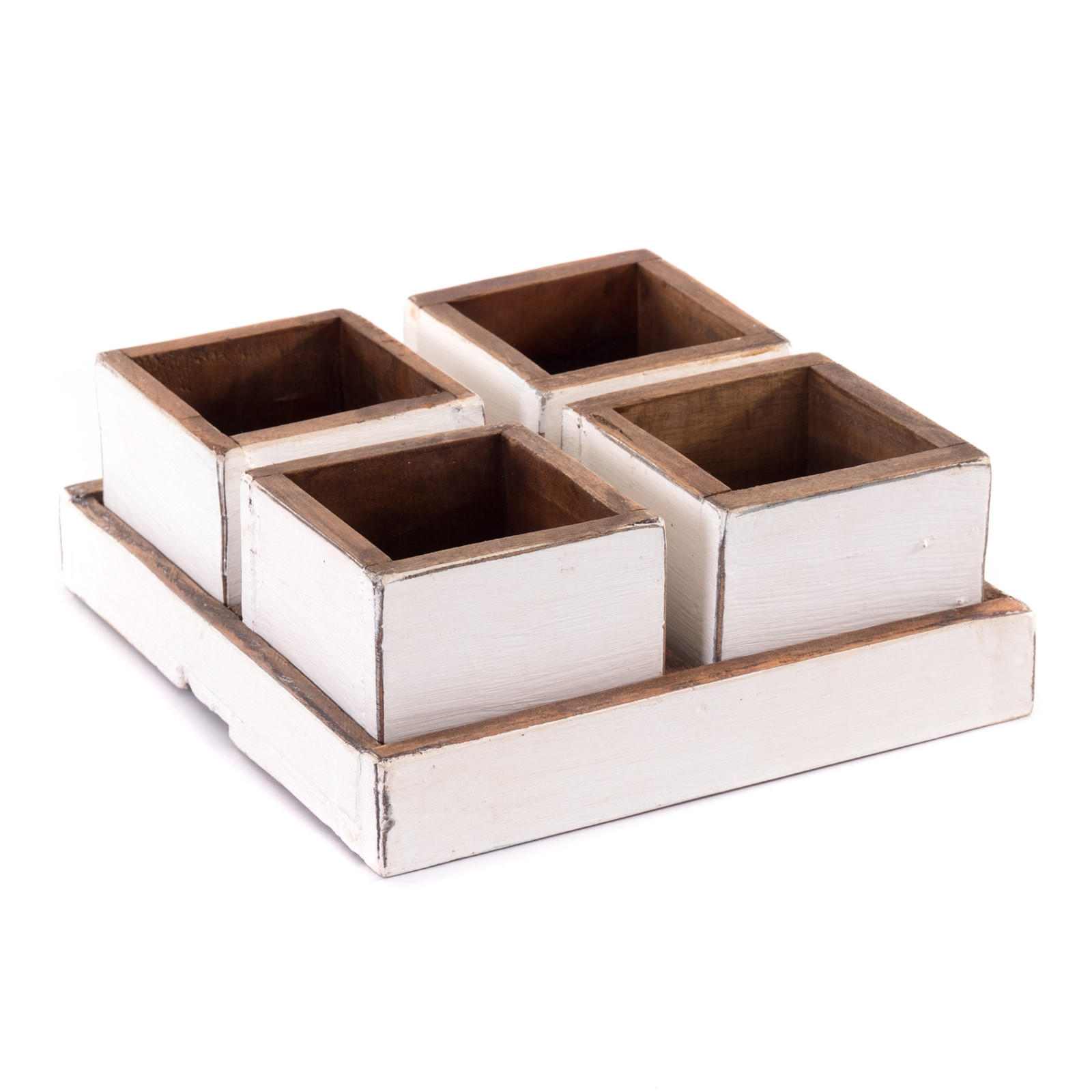KISTEN-SET Cubo 5-tlg. Massivholz 06 weiß-landhaus - Weiß, Holz (4cm) - DESIGN DELIGHTS