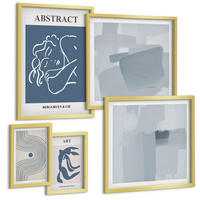 BILDER SET 5er Set - 50x50 cm & 20x30 cm & 40x60 cm Goldrahmen - Poster mit abstrakten Linien und Wellen - Goldfarben, Kunststoff (40/60cm) - TULUP