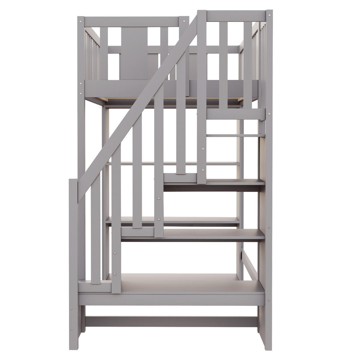 HOCHBETT 90/200 cm Grau aus Kiefernholz mit Stauraumtreppe - Grau, Holz (90/200cm) - Flora Grace