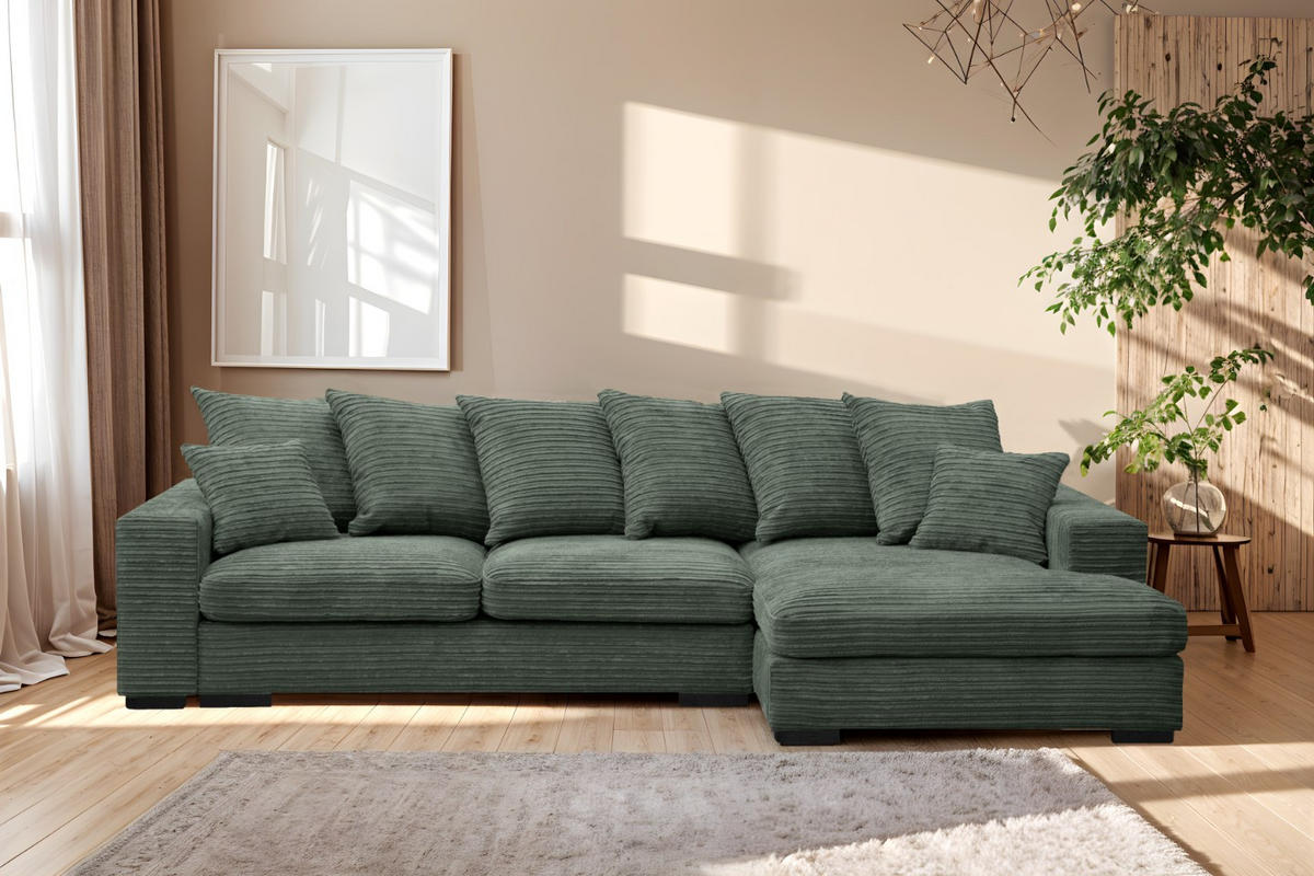ECKSOFA Mit Schlaffunktion Und Bettkasten Couch L-form Gabon Stoff Zoom Grün Rechts - Grün, Holz (285/155cm) - Kaiser Möbel