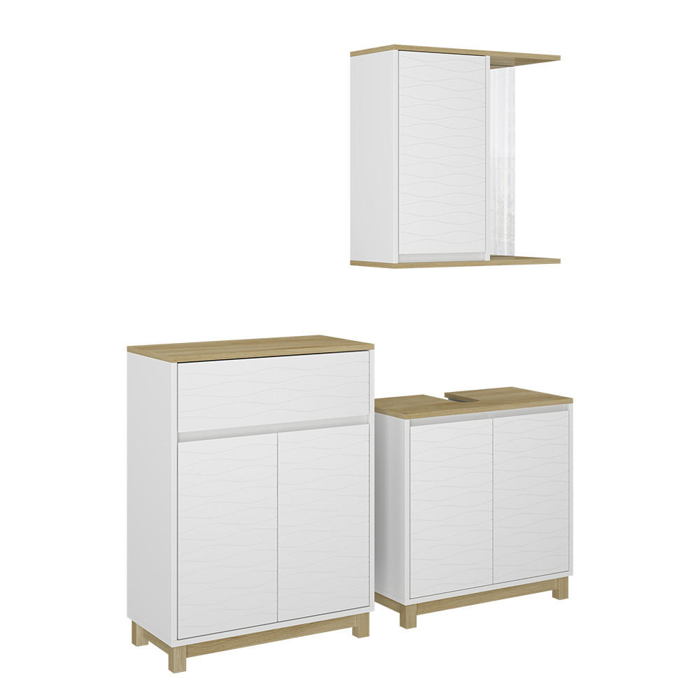 BADMÖBEL-SET Livia Weiß/Eiche 3 Teile, mit Midischrank - Eichefarben/Weiß, Holzwerkstoff (60/60/30cm) - Vicco