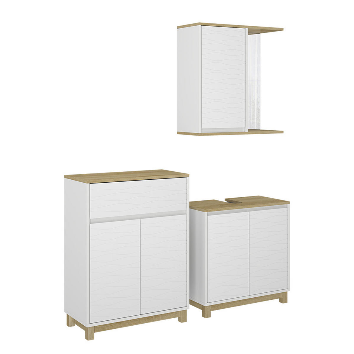 BADMÖBEL-SET Livia Weiß/Eiche 3 Teile, mit Midischrank - Eichefarben/Weiß, Holzwerkstoff (60/60/30cm) - Vicco