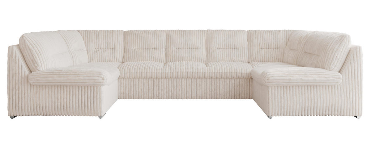 WOHNLANDSCHAFT COMODO U Beige Cord - Beige/Silberfarben, Textil/Metall (340/93/206cm) - MKS