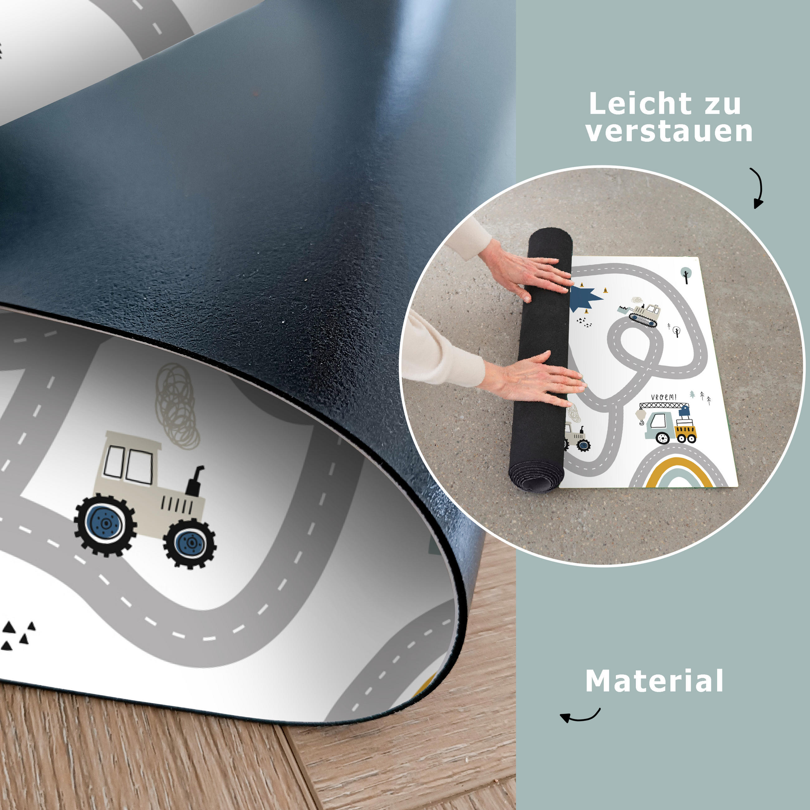 KINDERTEPPICH Baustelle - Bagger - Auto - Regenbogen - Design 105x70 cm - Multicolor, Kunststoff (105/70cm) - MuchoWow