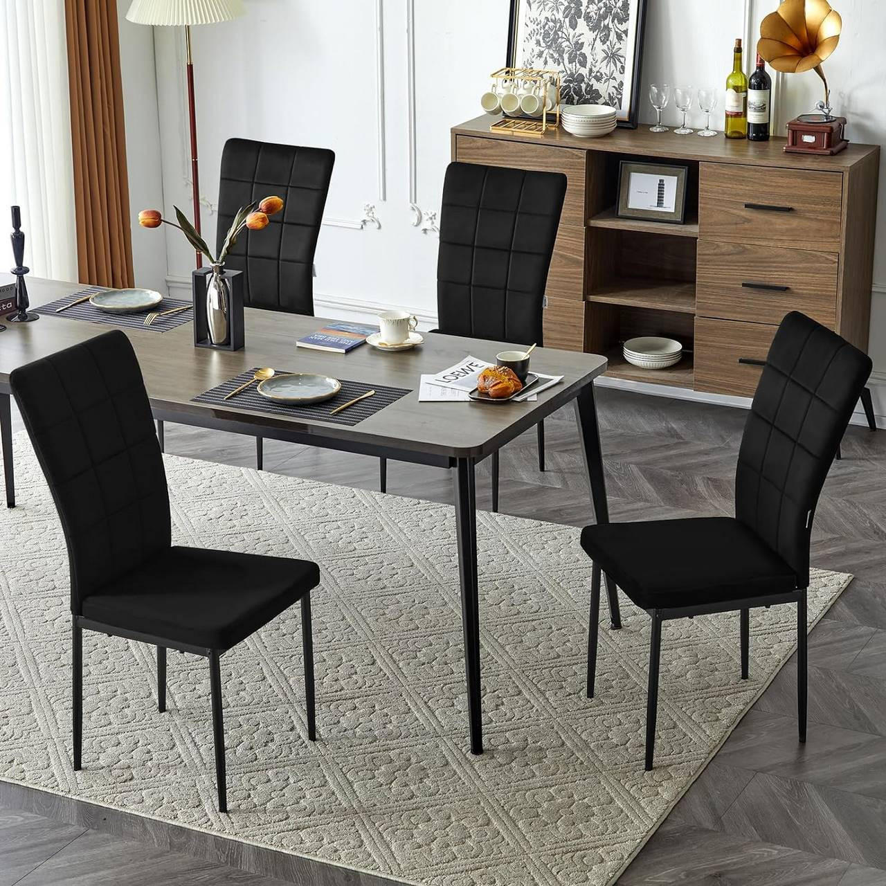 ESSZIMMERSTUHL 4er Set, aus Samt, Metallbeine, Schwarz - Schwarz, Kunststoff/Textil (43/96.5/57.5cm) - Woltu