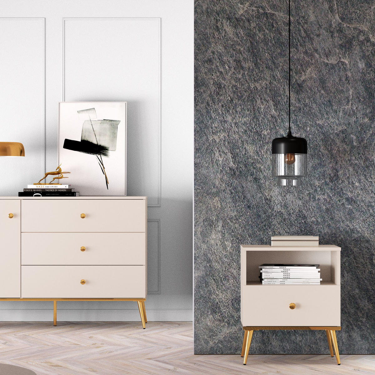 NACHTTISCH FRALIA,Creme - Creme, Holzwerkstoff (50/60/34cm) - KONSIMO®