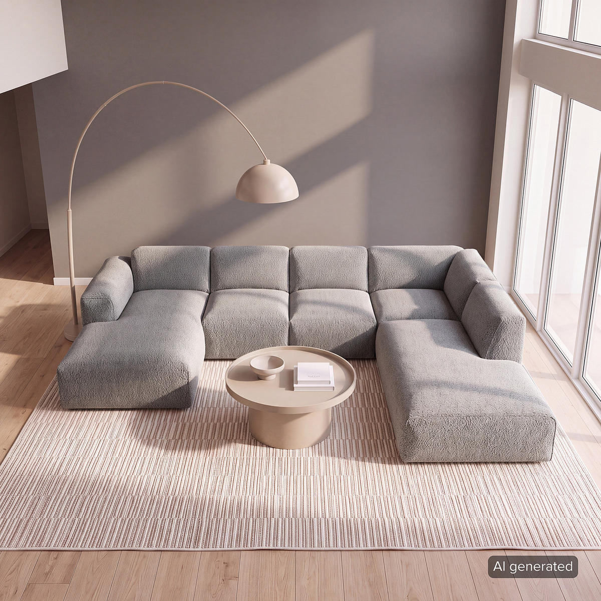 WOHNLANDSCHAFT mit Longchair - Schwarz/Grau, Kunststoff/Textil (325/71/235cm) - home24
