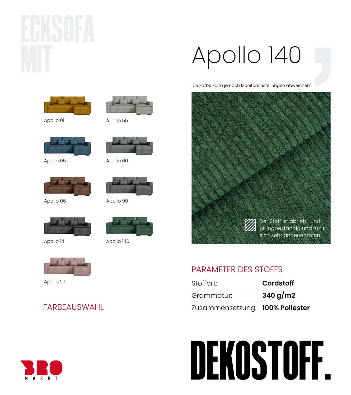 ECKSOFA Dexter mit Schlaffunktion Grün Cord - Grün, Textil (238/141cm) - Bromarkt