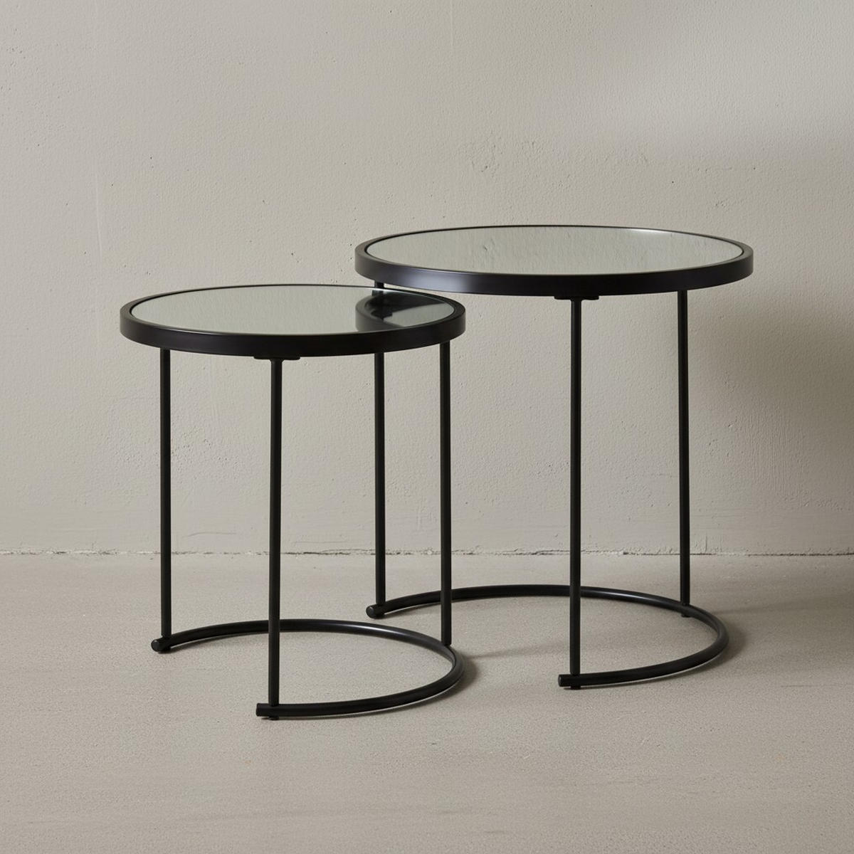 BEISTELLTISCH Set – Schwarz Glasplatte modern 50x50x50 cm 42x45x42 cm - Schwarz, Glas/Metall (50/50/50cm) - KADIMA DESIGN